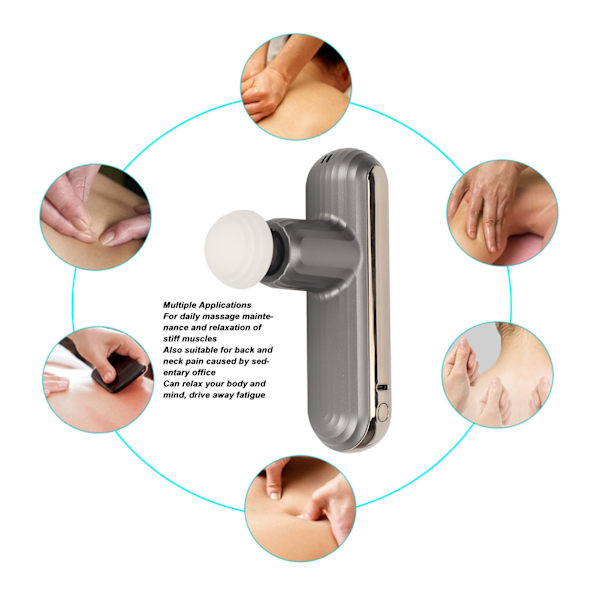 Muskelmassager Låg Ljud 4 Hastigheter Uppladdningsbar Bärbar Djupvävnadsavslappnande Handhållen Massager för Rygg Nacke Kropp Svart