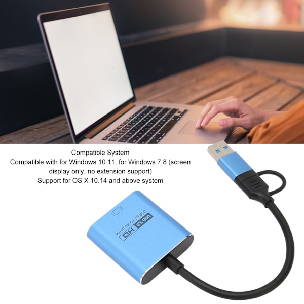 USB til HD Multimedia Interface Adapter Indbygget Flash Driver USB 3.0 til Windows10 11 7 8 til OS X 10.14