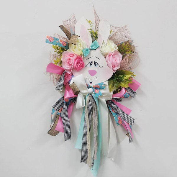 Ribbon i lantlig stil, stor säckvävsrosett, 50 x 40 cm hållbar lättviktig anti-bleknings påsknätkrans plastkanin morötter dekoration flerfärgad
