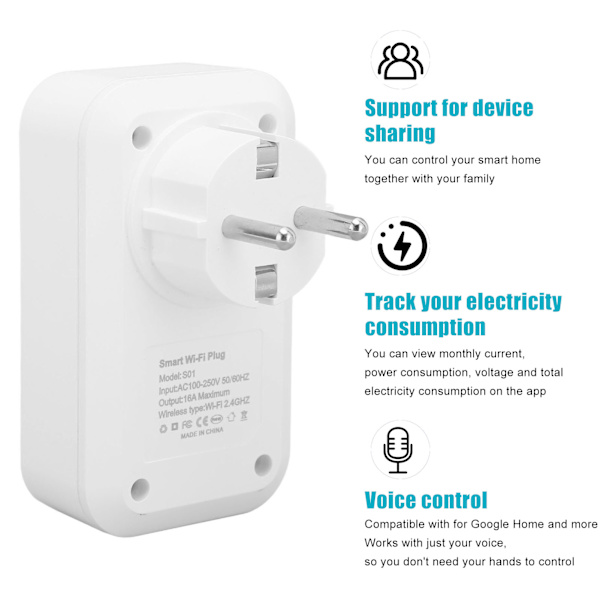 2 stk. Smart WiFi-stik til genopladelig brandsikker trådløs fjernbetjening med stemmestyring WiFi Smart Socket-stik EU-stik 100‑250V