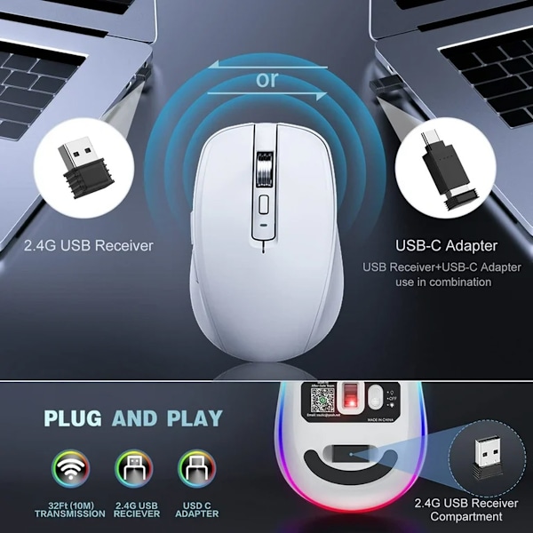 Gamingmus med trippelläge, programmerbara knappar, ergonomisk design för intensiva spelsessioner, professionell gamingmus med RGB LED-bakgrundsbelysning för