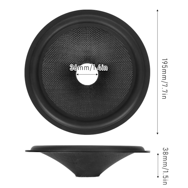 2 st papperhögtalarkon subwooferspölar trumpapper 1,4 tum innerdiameter med gummisurround för 8 tum högtalare