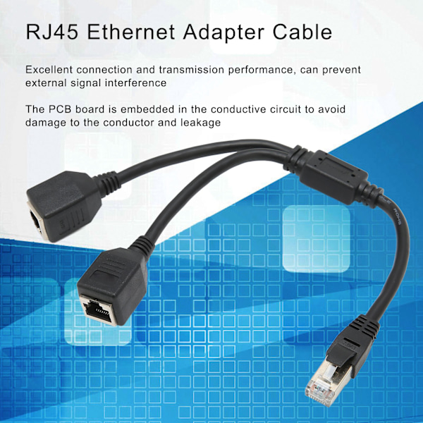 RJ45 Ethernet -sovitinkaapelin jatke 1-2 porttiin Erinomainen yhteydensiirto Hyvä signaali Ethernet-pistorasia-sovitin