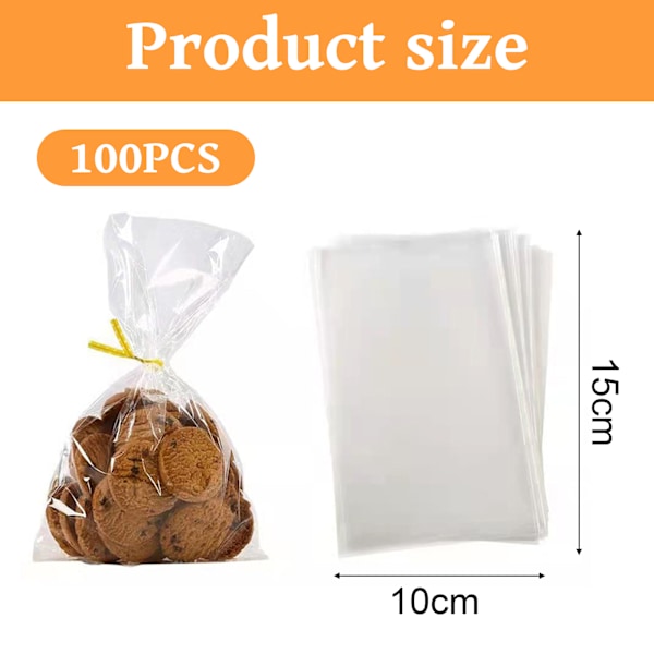 100 st Cellofanpåsar för presentkorgar, 10 x 15 cm Klar Återförslutningsbara Platta Cellopåsar Cellofanpåsar med Twist Ties för Godis Kakor Frukt Nötter