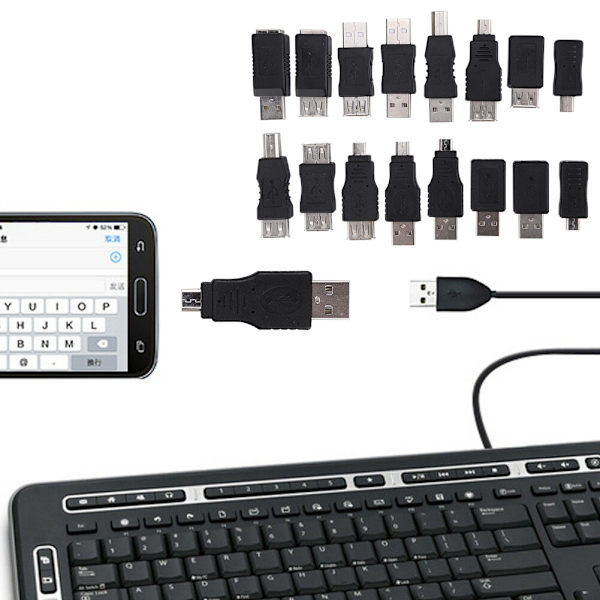 16 kpl monikäyttöinen USB2.0-sovitinmuunnin USB-uros naaras Micro USB