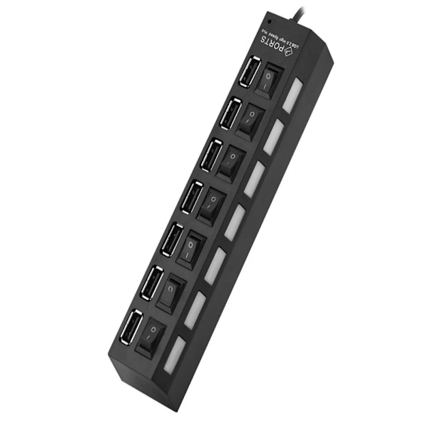 Effektiv 7-Portars USB 2.0 Hub, Flera USB-portar för PC Laptop Mac, Hög Hastighet