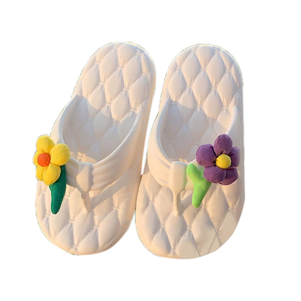 Flip Flop Casual Blomster EVA Tykk Såle Sandal Slitasjesterke Flip Flops for Kvinner Hvit 38-39