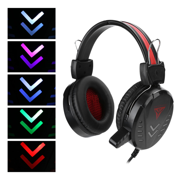 A1 Gaming Headset 3.5MM USB Trådbunden Over Ear Hörlurar med LED-ljus och Mikrofon