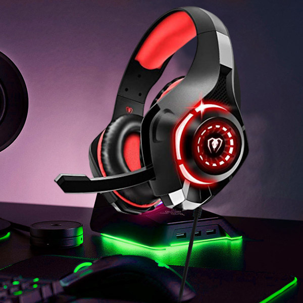 Trådlöst Gamingheadset, Cool RGB-belysning för en fantastisk visuell upplevelse, Infällbart huvudband för personlig passform, Volymkontroll i mitten