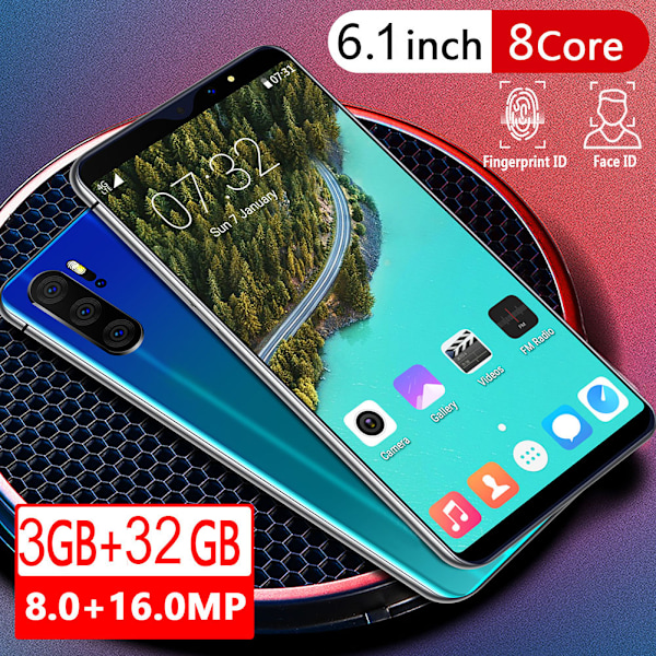 6,1-tums P31 Pro 3+32G Octa Core Ansiktsigenkänning HD-skärm Smartphone Gradient Blå (EU-kontakt)