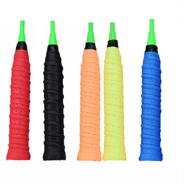 5-pack superabsorberande racketgrepp, PU halkfri racketgrepp, badminton tennis squash baseboll handtagsgrepptejp, superandningsbara perforerade grepp, re