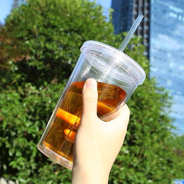 Dubbelväggig isolerad tumbler, återanvändbar sugrör och transparent akryldesign för barns födelsedagsfester och hemmabruk (lätt att rengöra)