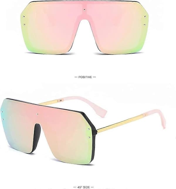 Overdimensionerede solbriller kompatible med kvinder Trendy One Piece Flat Top Rimless Solbriller Siamese Store Store Nuancer