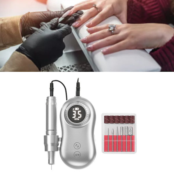 Nagelfilmaskin 35000RPM LCD-Display USB Uppladdningsbar Elektrisk Nagelpoleringsmaskin med 6 Bits