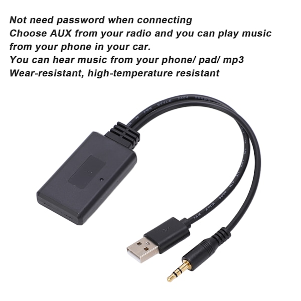 3,5 mm bil trådløs Bluetooth-mottaker musikkspiller AUX USB-adapter universell for bilradiostereo