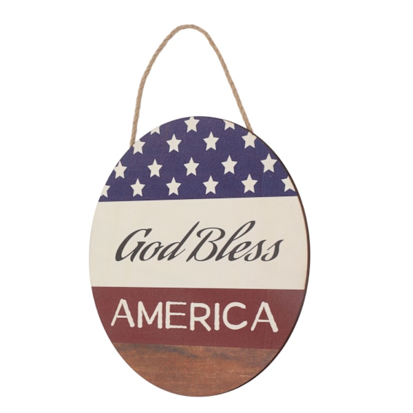 God Bless America Patriotisk Träskylt, Färgstark Gårdskrans med Enkelt Hängrep, Utomhusplakett för 4 juli-dekoration och Bred