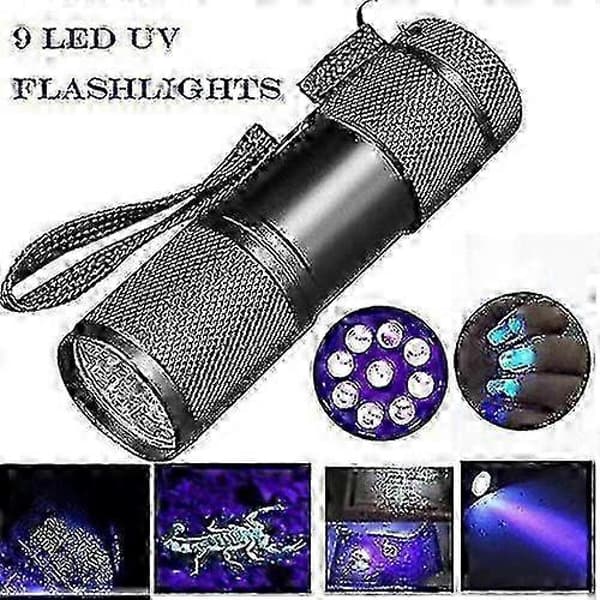 9 LED UV Blacklight lommelykt kompatibel med deteksjon