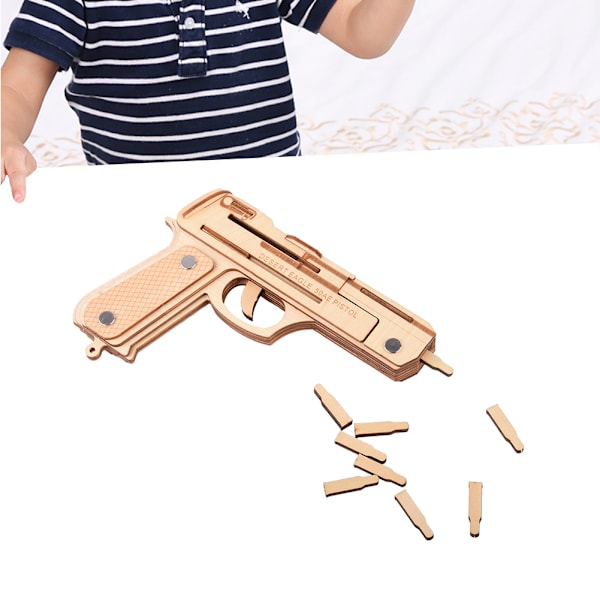 3D Trä Gummiband Pistol Pussel Leksak DIY Handgjord Modell Barn Träslöjd Monteringssats