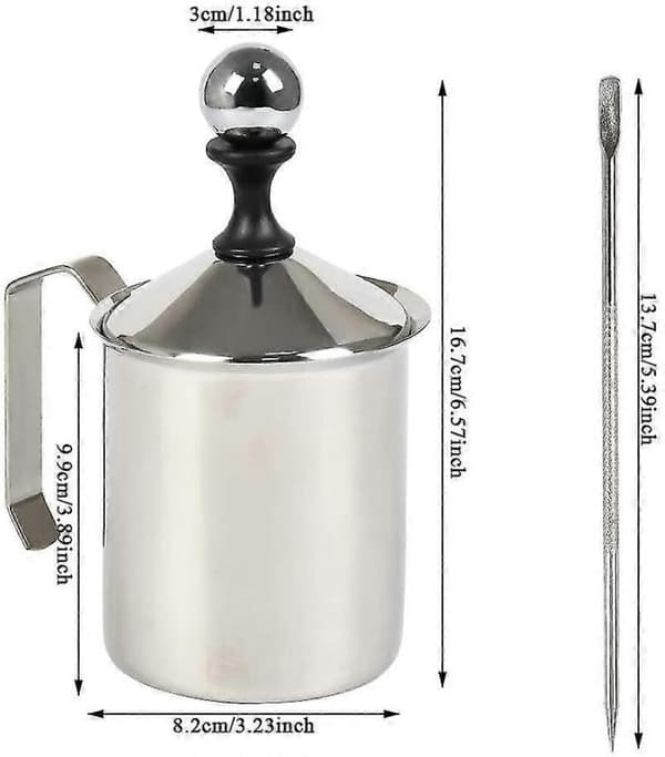 GETIT Ny - 304 Rustfrit Stål Dobbeltnet Manuel Mælkeskummer 500ml + Kaffe Latte Art Pen
