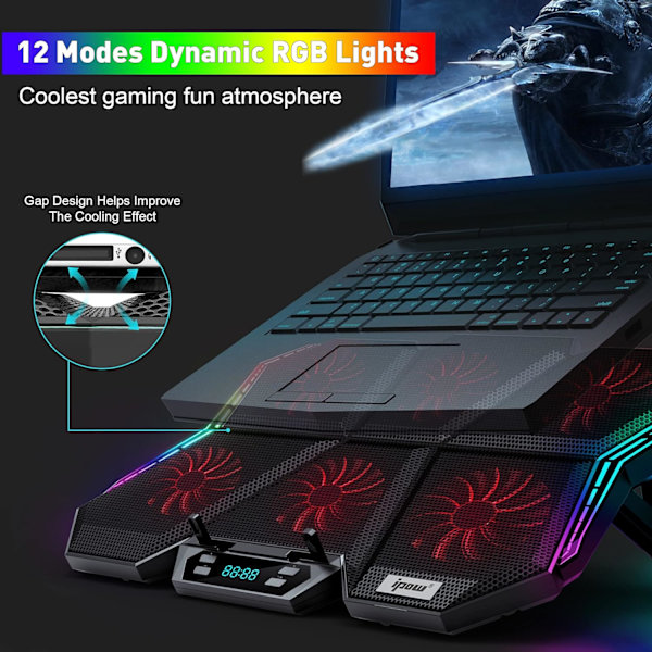 12-tilainen RGB-kannettavajäähdytysalusta LED-näytöllä, pelikannettavan jäähdytin