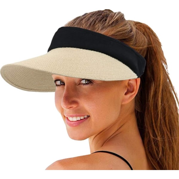 Kvinners Solhatt i Halm med Bred Bremm, Sommer UV-beskyttelse Strandlue, Foldbar, Koreansk Stil