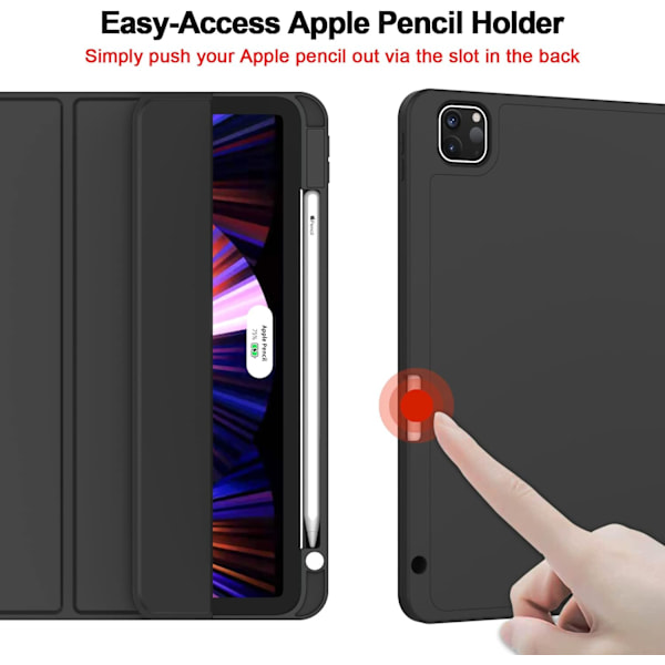 Fodral för iPad Pro 11 tum med inbyggd pennhållare, Slim Trifold Smart Cover, mjukt PU-läder, TPU-baksida, stöd för 2:a generationens penna laddning, Auto