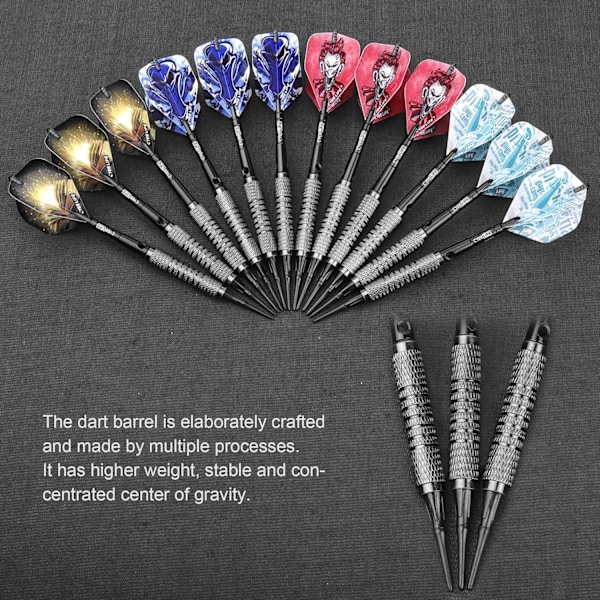 Mjuk Dartset för Hög Precision, Färgglada Flights Ger En Rolig Twist Till Dina Dartäventyr Med 12-Pack Plastiska Skaft Som Är Slitstarka Och