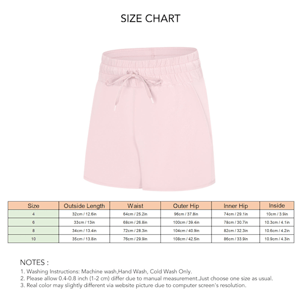 Sportshorts för dam med sidofickor, andningsbara, lätta, snabbtorkande, dragsko, yogashorts för löpning, dans, ljusrosa, storlek 8