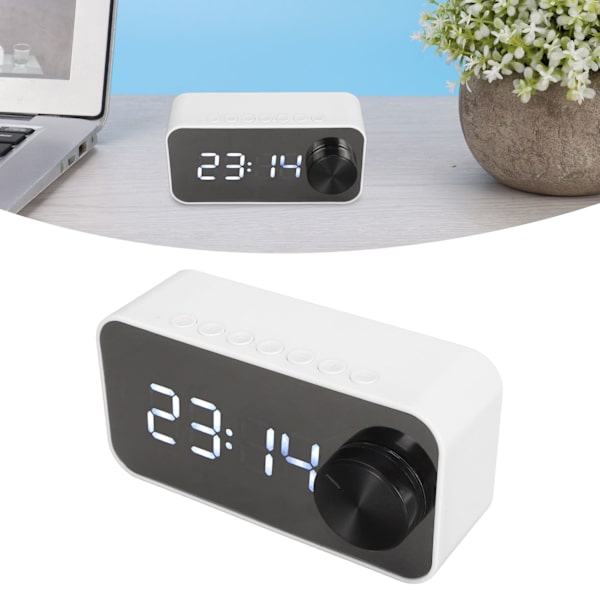 Trådlös Bluetooth-högtalare Multifunktionell Brusreducering Temperaturvisning Röstutsändning FM-radio Spegelväckarklocka Vit