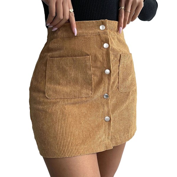 Naisten samettihousut Mini Short Skirt A Line Korkea vyötärö Slim Fit Napilla Taskuilla Syksy Talvi Inkivääri XL