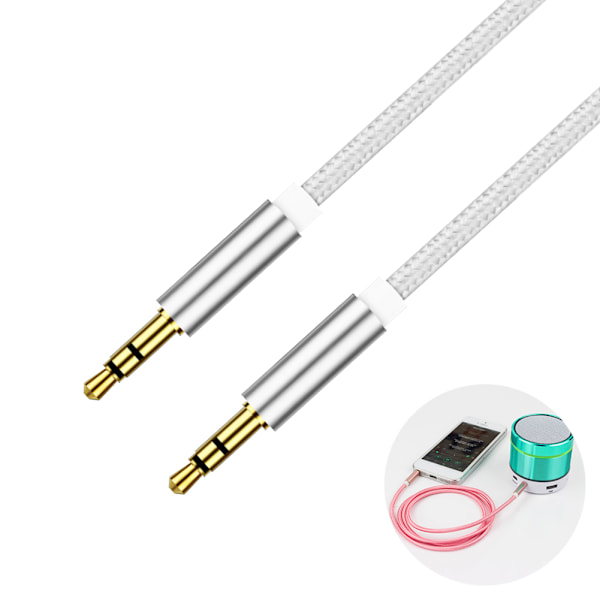 3,5 mm hane till hane ljudkabel aluminiumpläterad kontakt 1 m extrakabel för bilhörlurar MP3 MP4 högtalare