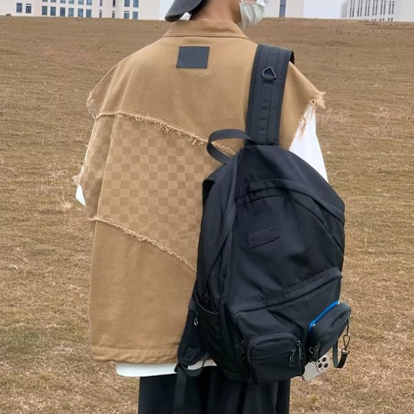 Herrväst Rutig Tryck Sömnad Nedfälld Krage Knappstängning Ledig Stil Väst Kappa Khaki XXL