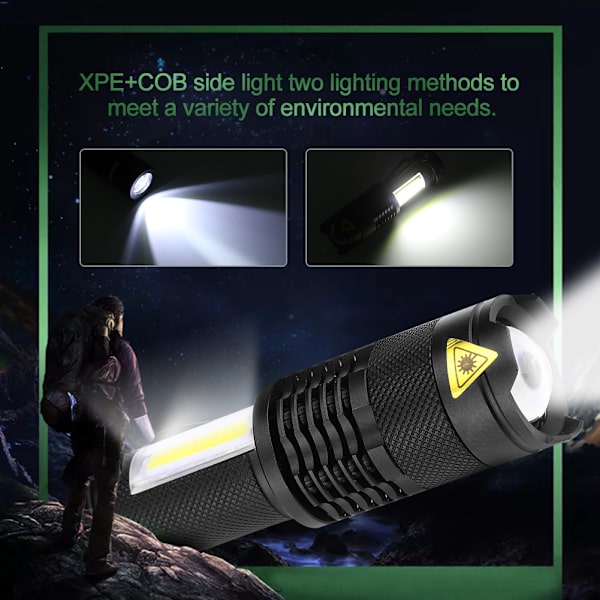 Skywolfeye Kannettava XPE+ COB Sivuvalo Tasku Vedenpitävä 4 Pää