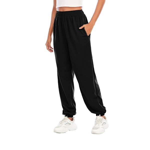 Joggingbyxor med elastisk midja Casyal Dam Sport Långa Mjukisbyxor Enfärgade Baggy Byxor Black