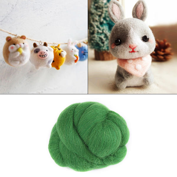 55g färgad nåltovningsull roving spinning sömnad trimning handarbete material (grön)