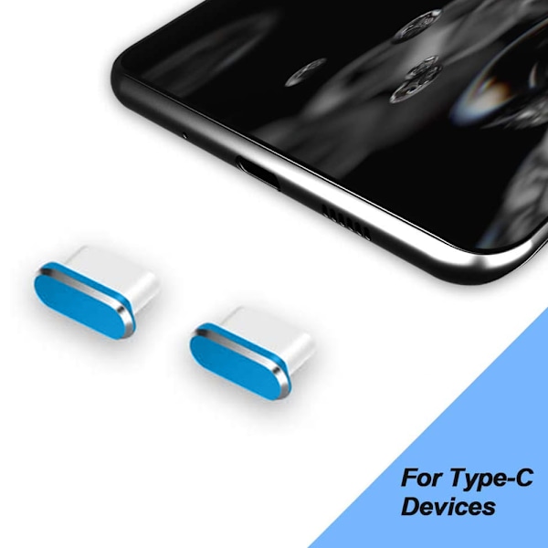 2-pack Typ-C Dammskyddsplugg, USB C Port Dammskydd, Anti-Dammplugg för Typ C Enheter Som Samsung/MacBook/VivoX5Pro/iPhone/ Micro USB /Android Blue
