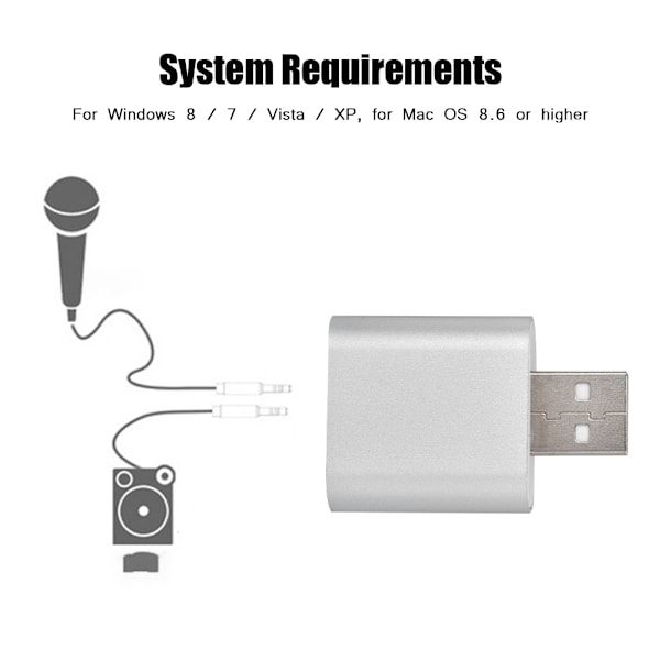 7.1-kanals ekstern USB 2.0 til 3,5 mm stereo lydkort mikrofonadapter høyttaler (sølv)