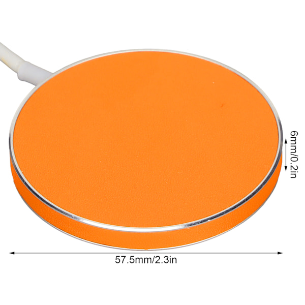 15W trådlös telefonladdare Qi-certifierad platt magnetisk laddningsplatta PU-läder för IPhone 13-serien 12-serienOrange