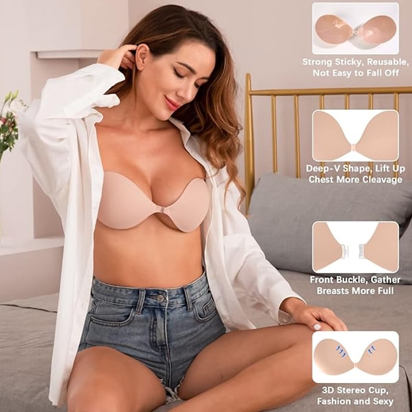 Stroppeløs Sticky Bra Usynlig Sticky Boobs Silikon Adhesive Bra Ryggløs Pushup Lift Bra Kopper Stick på Bra for Kvinner