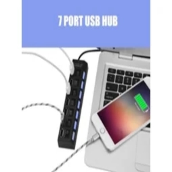 Effektiv 7-Portars USB 2.0 Hub, Flera USB-portar för PC Laptop Mac, Hög Hastighet