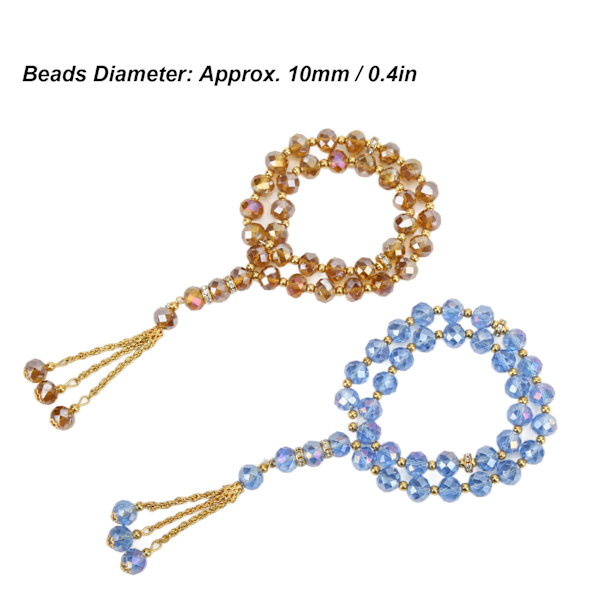 2 st bönepärlor Mini Blå Champagne Färg 33 Pärlor Muslimsk Tasbih med Sapcer Pärlor för Daglig Dekoration Present