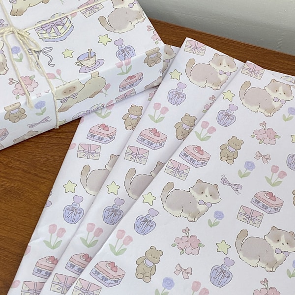 Katt Presentpapper Ark - Premium Återvinningsbart Julklappspapper 70cm x 50cm - Festligt Designat Återvinningsbart Kraftpapper, Perfekt för Julklappar, Konst