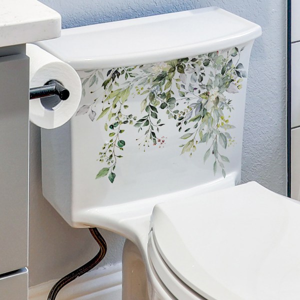 Självhäftande väggdekaler för badrum, för slät yta, giftfritt och hållbart PVC-material, toalettsitsdekal, gröna växtblad