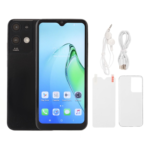 Olåst Smartphone 6,7 tum 2GB RAM 16GB ROM Dubbla Kort Dubbel Standby 3G Mobiltelefon för Android Svart