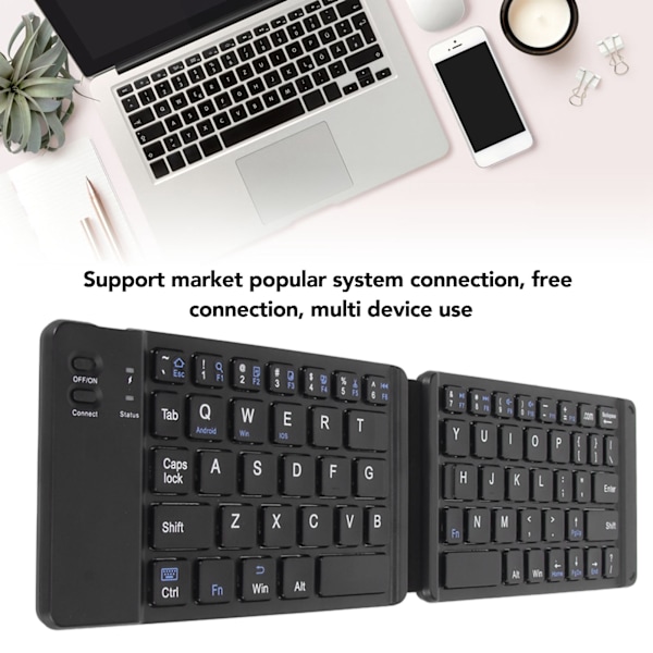 Foldbart Bluetooth-tastatur, slank lommestørrelse, bærbar trådløst tastatur for Windows7 8 nettbrett, bærbar PC, mobiltelefon