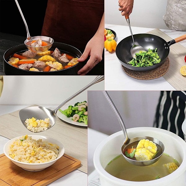 Professionell Universal Wok Slev, Värmebeständiga Wokredskap Set Inklusive Ergonomisk Wokspatel, Tvådelat Set i Rostfritt Stål För Säker,