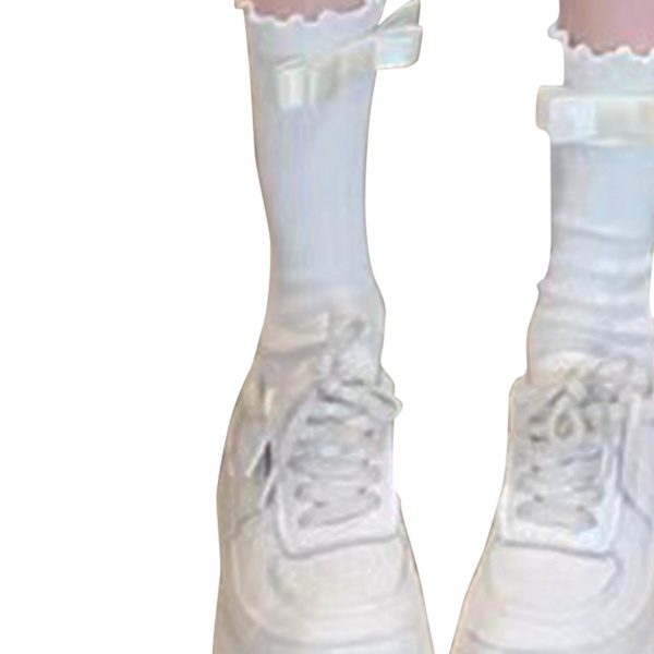Frill Trim Långa Strumpor Casual Stickade Volang Vänd Manschett Strumpor med Bågar för Flickor Kvinnor Vit Båge Fri Storlek