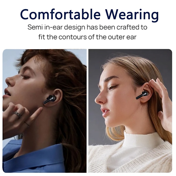Anpassningsbar ljudresa, trådlösa hörlurar med AI-förbättrade tydliga samtal, Bluetooth 5.3, smart touch-kontroll, LED-effektindikator, 36 timmars speltid