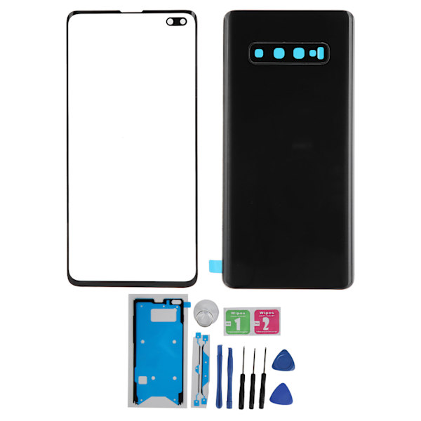 Samsung S10+Plus -puhelimen takalasin kansi ja ulompi lasipaneelin vaihto (musta)