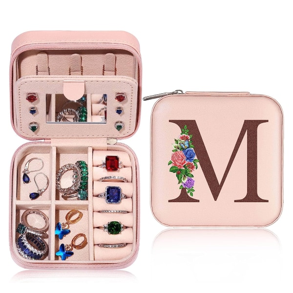 Resväska för smycken, smyckeskrin, smyckesorganisatör, för kvinnor, ring, halsband, örhänge, smyckesorganisatör med spegel, födelsedagspresenter till kvinnor mamma